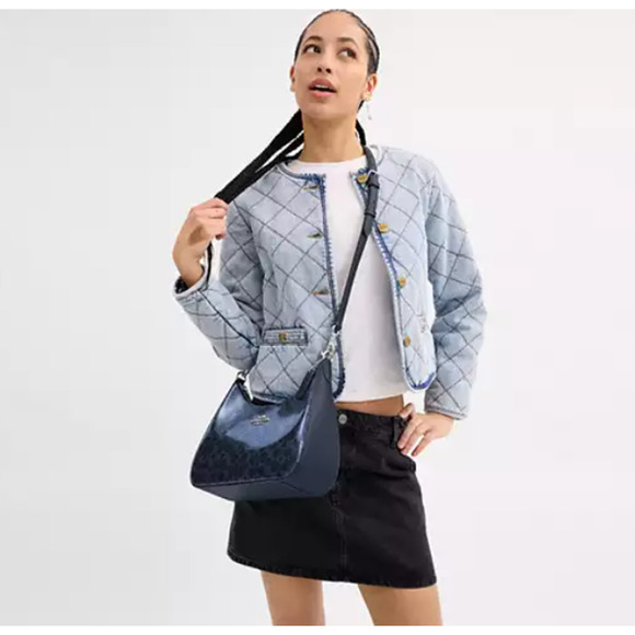 Coach Teri Hobo Crossbody Shoulder Bag In Signature Canvas CAK28 Dark Denim NWT - Picture 10 of 10